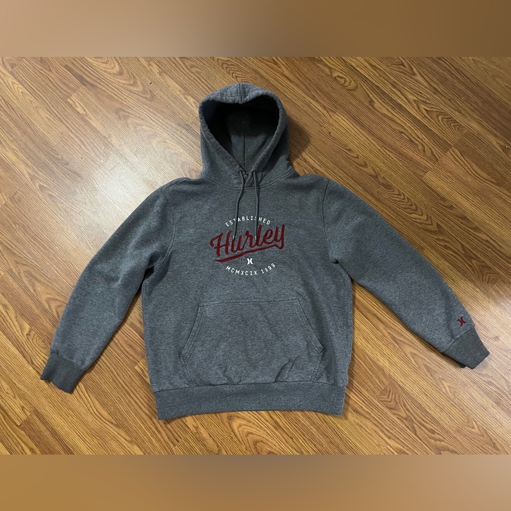 Hurley men’s medium hoodie, embroidered logo fleece, grey